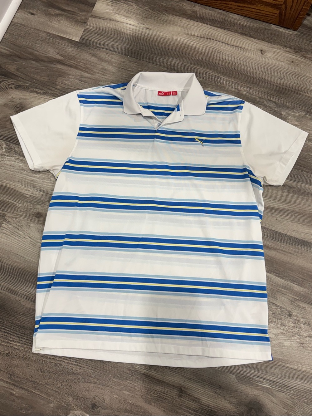 Puma White & Blue Striped Polo